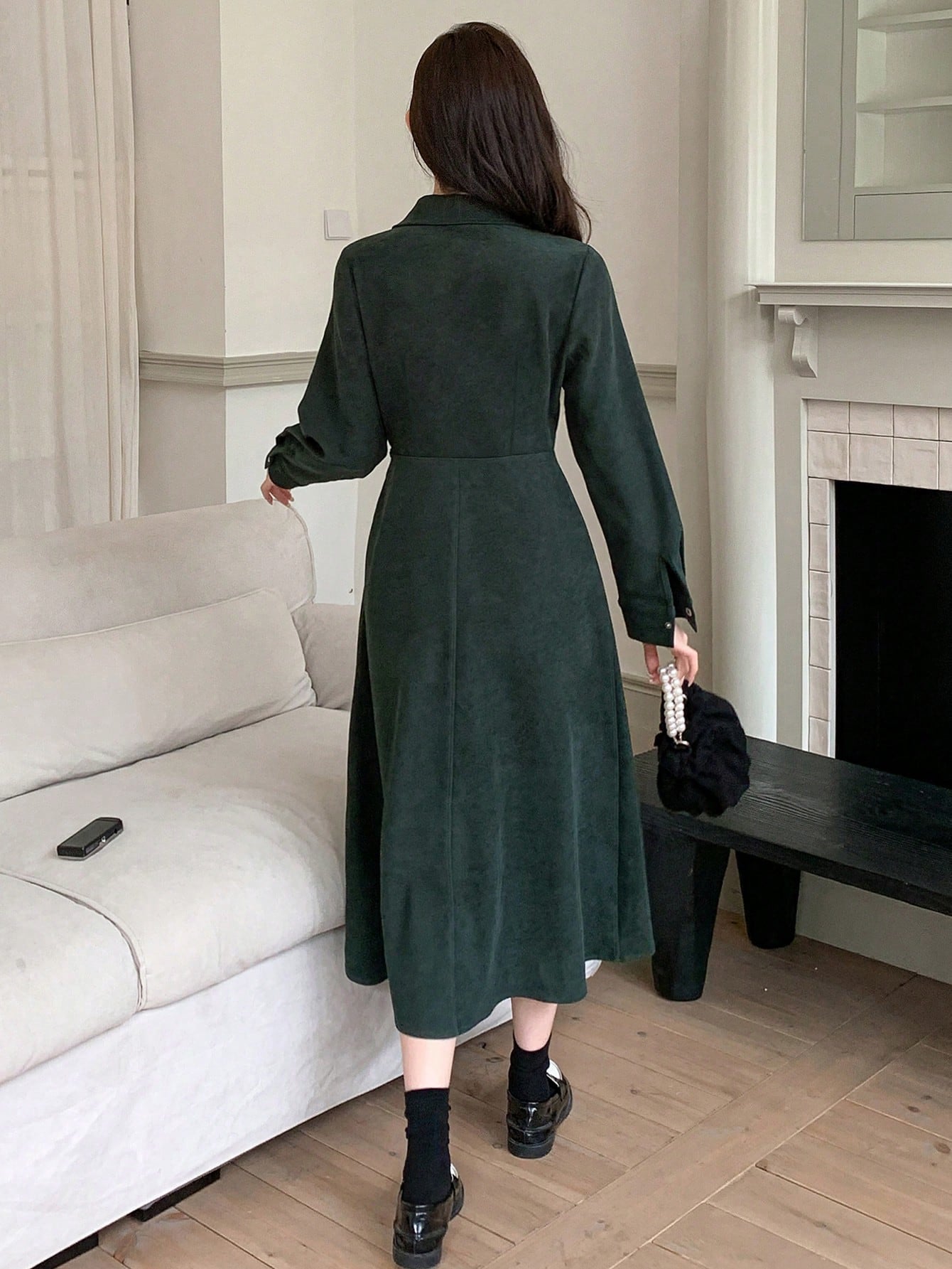 Shein DAZY Women Cross-Wrapped Solid Color Elegant Long Sleeve Midi Dress