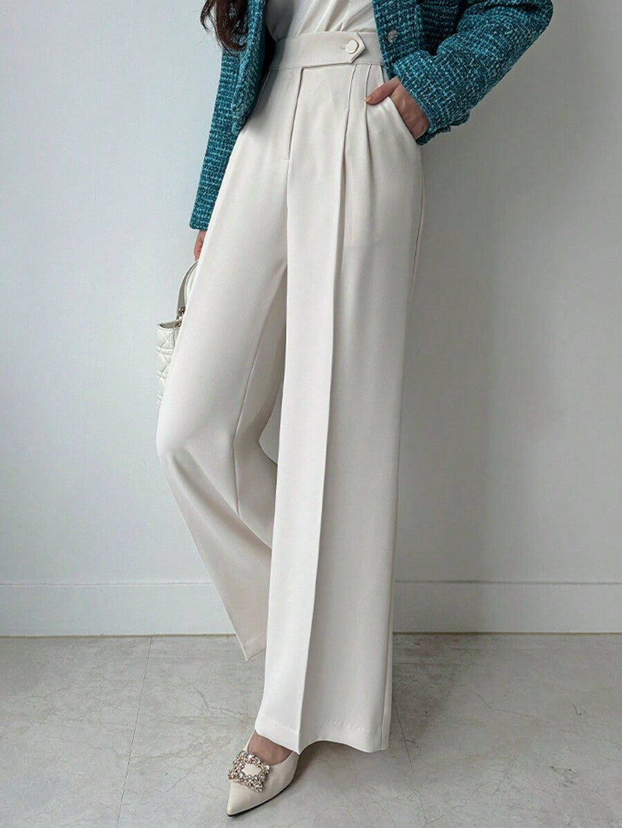 Shein DAZY Women Plain Asymmetric Waist Loose Straight-Leg Suit Pants