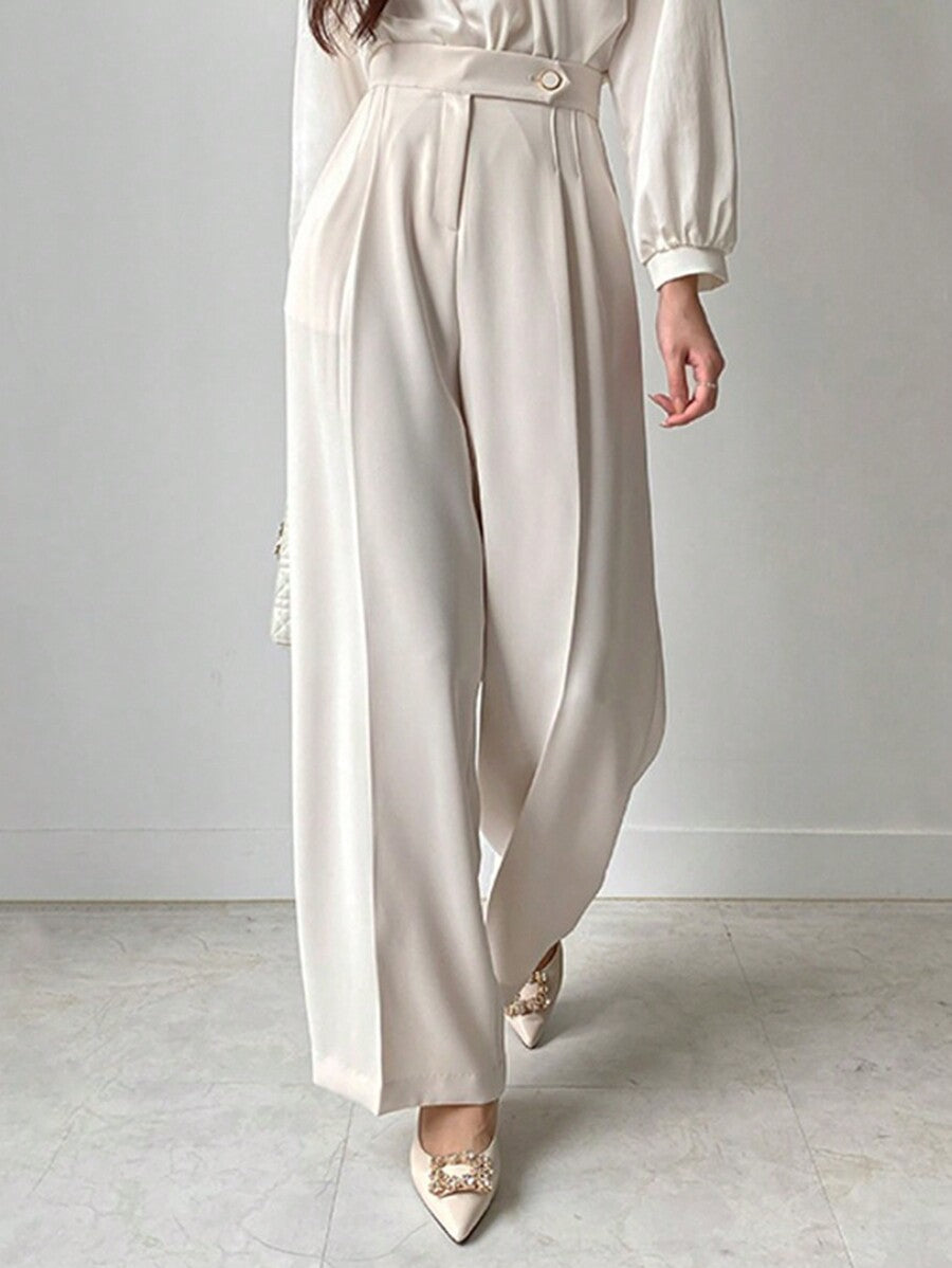 Shein DAZY Women Plain Asymmetric Waist Loose Straight-Leg Suit Pants