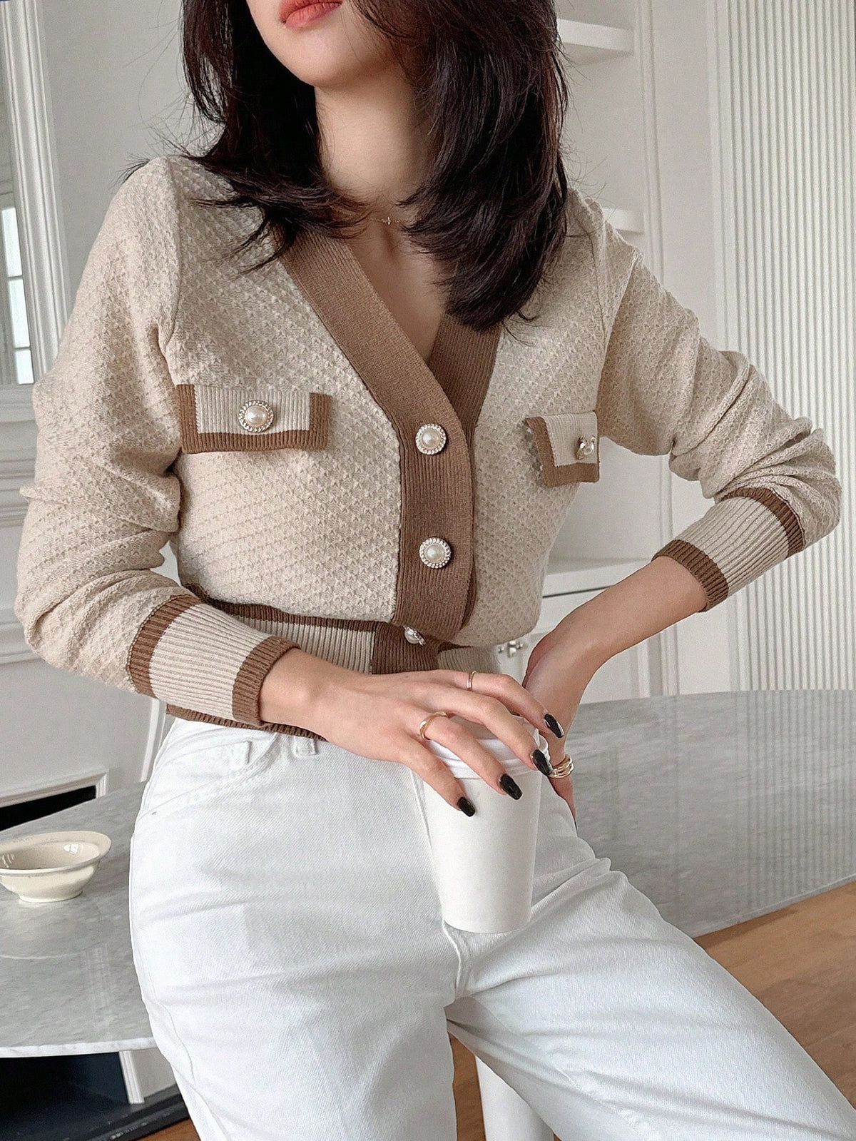 Shein DAZY Contrast Button Up Cardigan