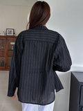 Shein DAZY Women's Casual Business Long Sleeve Striped Loose Shirt