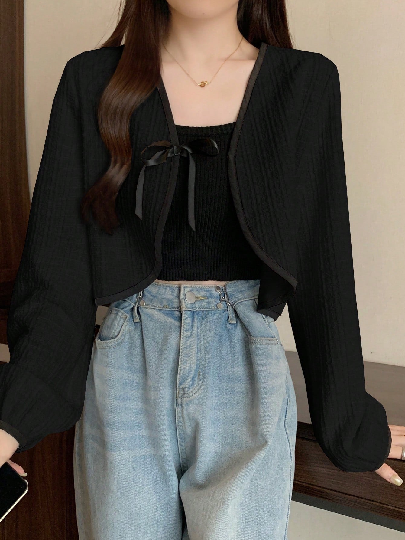 Women's Colorblock Lace-Up Long Sleeve Elegant Jacket Coat