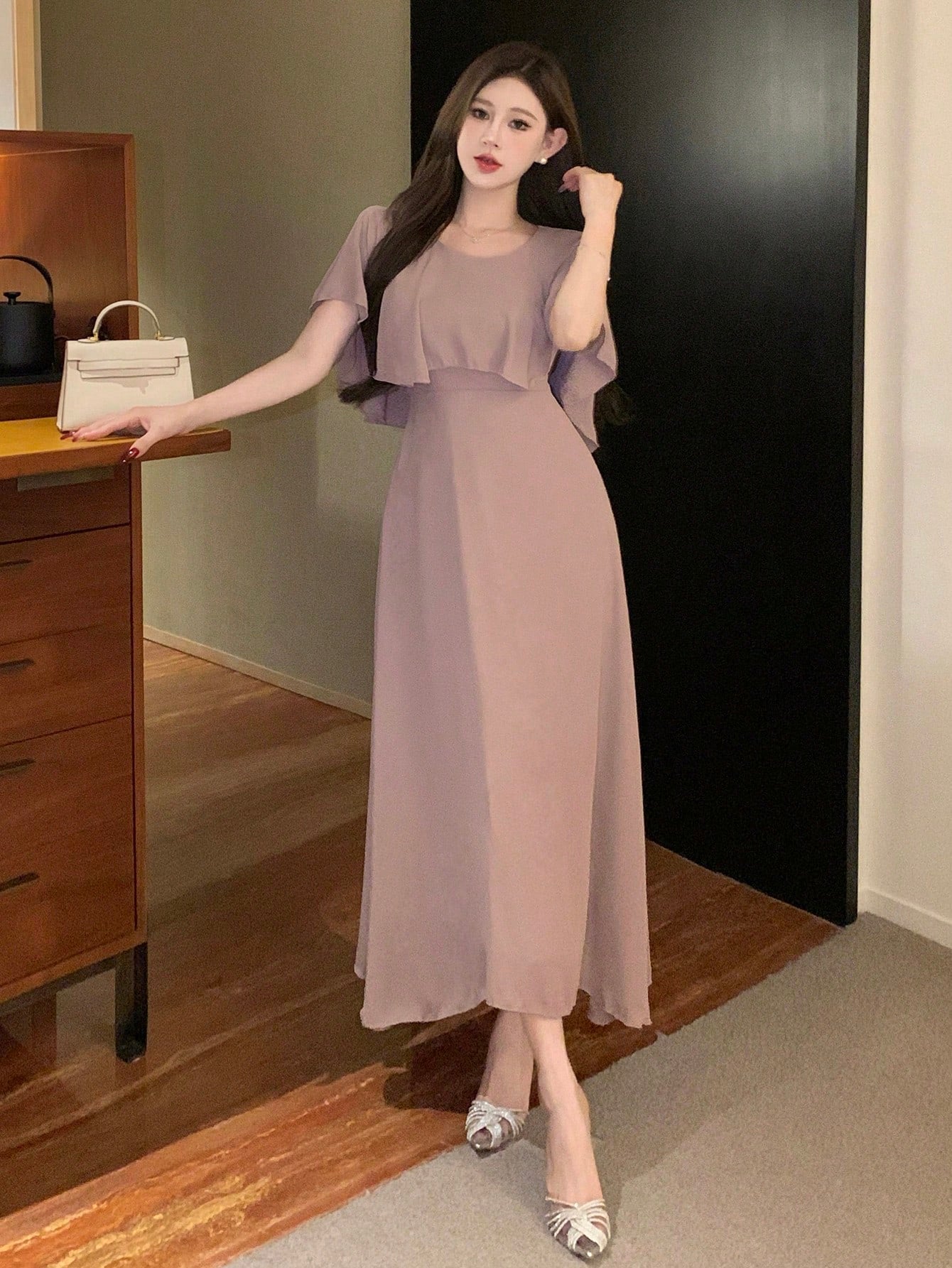 Shein DAZY Women's Elegant Solid Color Long Dress