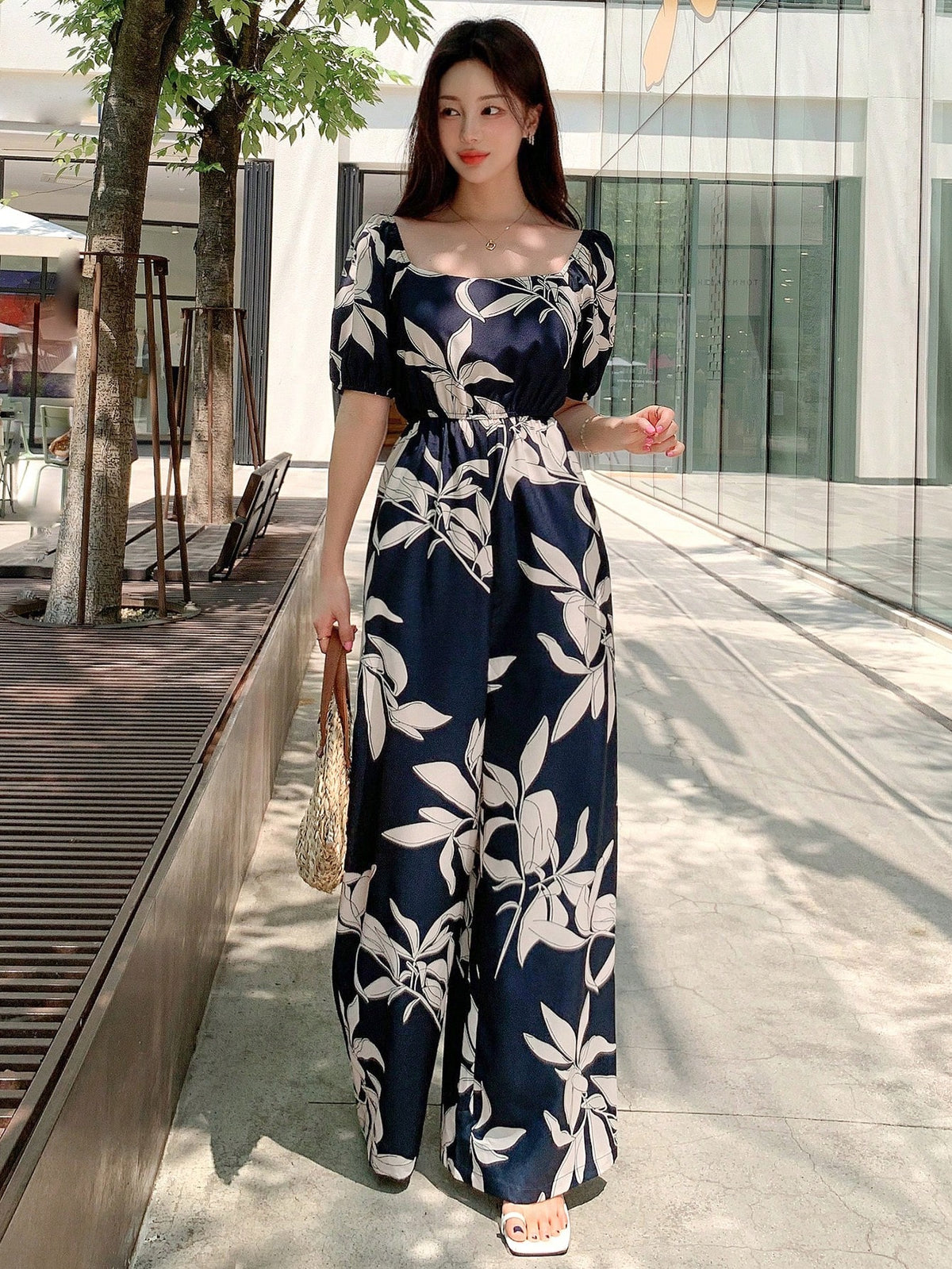 Shein DAZY Women's Floral Print Casual Vacation Jumpsuit With Adjustable Waist