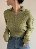 Shein DAZY Women's Solid Color Cable Knit Cropped Sweater, Autumn
