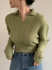Shein DAZY Women's Solid Color Cable Knit Cropped Sweater, Autumn