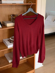Shein DAZY Women's Plain V-Neck Elegant Commuter Long Sleeve Pullover Sweater