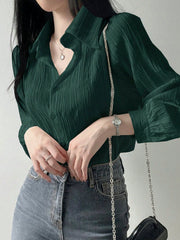 Shein DAZY Women's Pleated Solid Color Lapel Loose Blouse