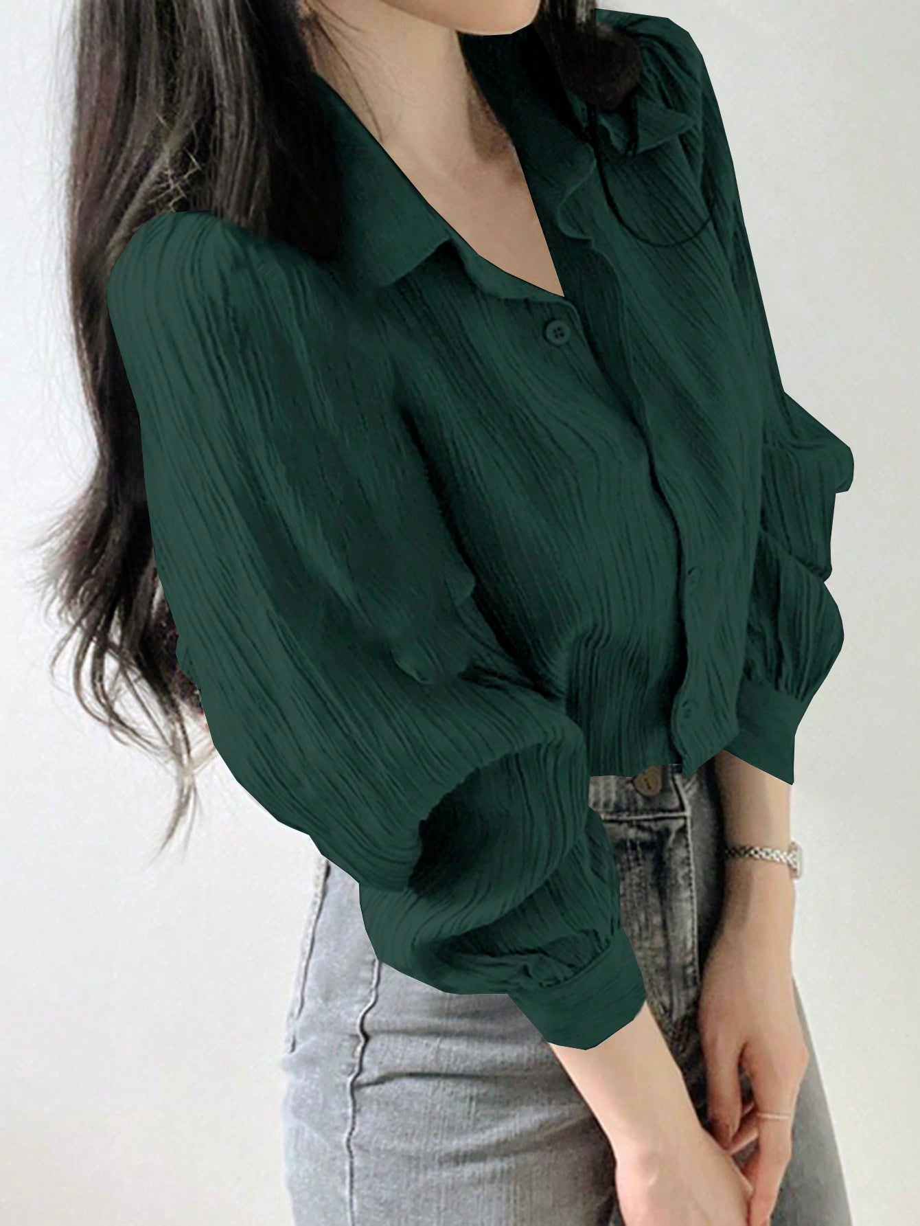 Shein DAZY Women's Pleated Solid Color Lapel Loose Blouse