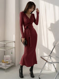 Shein DAZY Women's Solid Color Self-Tie Wrap Midi Dress