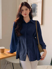 Shein DAZY Women's Summer Solid Color Lantern Sleeve Casual Loose Shirt With Waist Tie