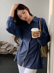 Shein DAZY Women's Summer Solid Color Lantern Sleeve Casual Loose Shirt With Waist Tie