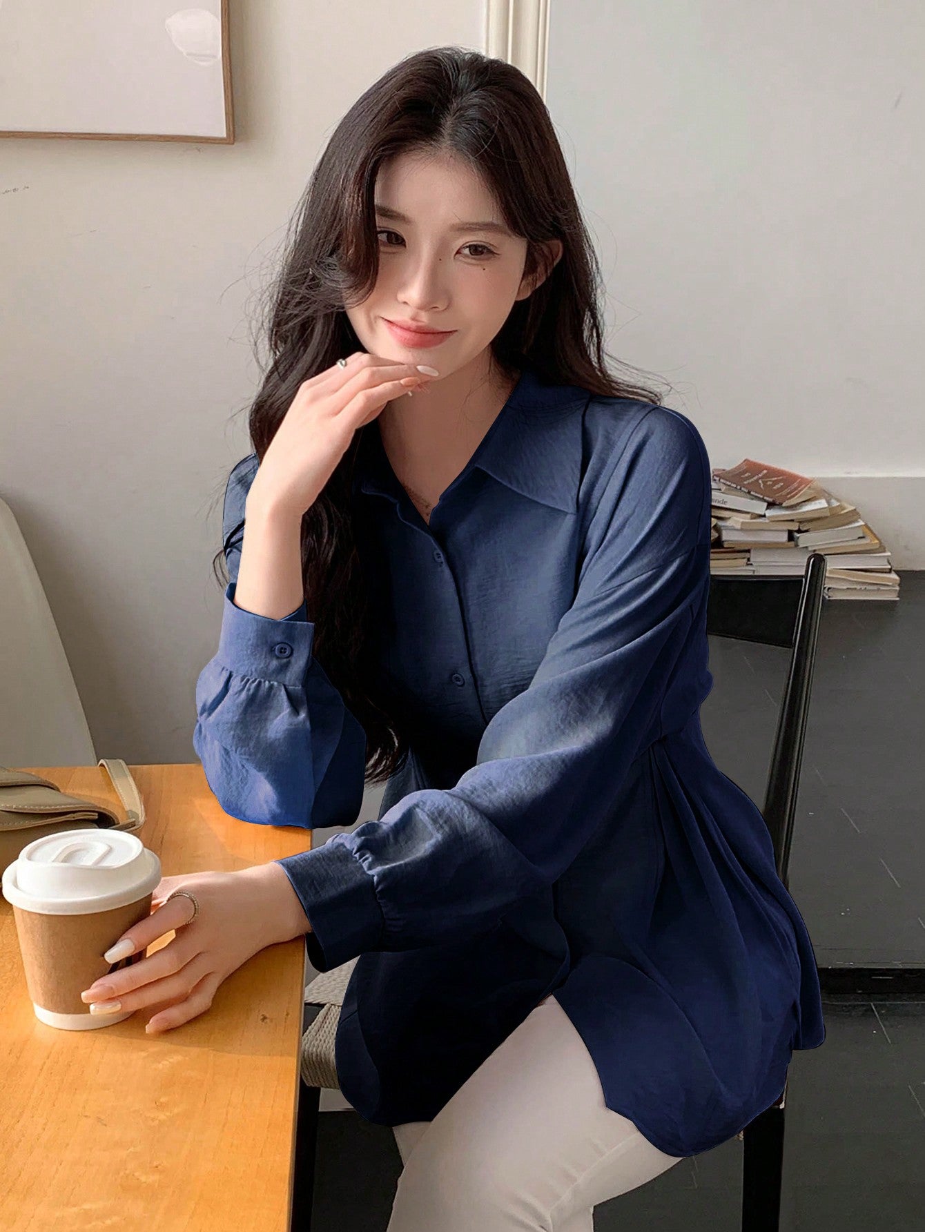 Shein DAZY Women's Summer Solid Color Lantern Sleeve Casual Loose Shirt With Waist Tie