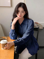 Shein DAZY Women's Summer Solid Color Lantern Sleeve Casual Loose Shirt With Waist Tie