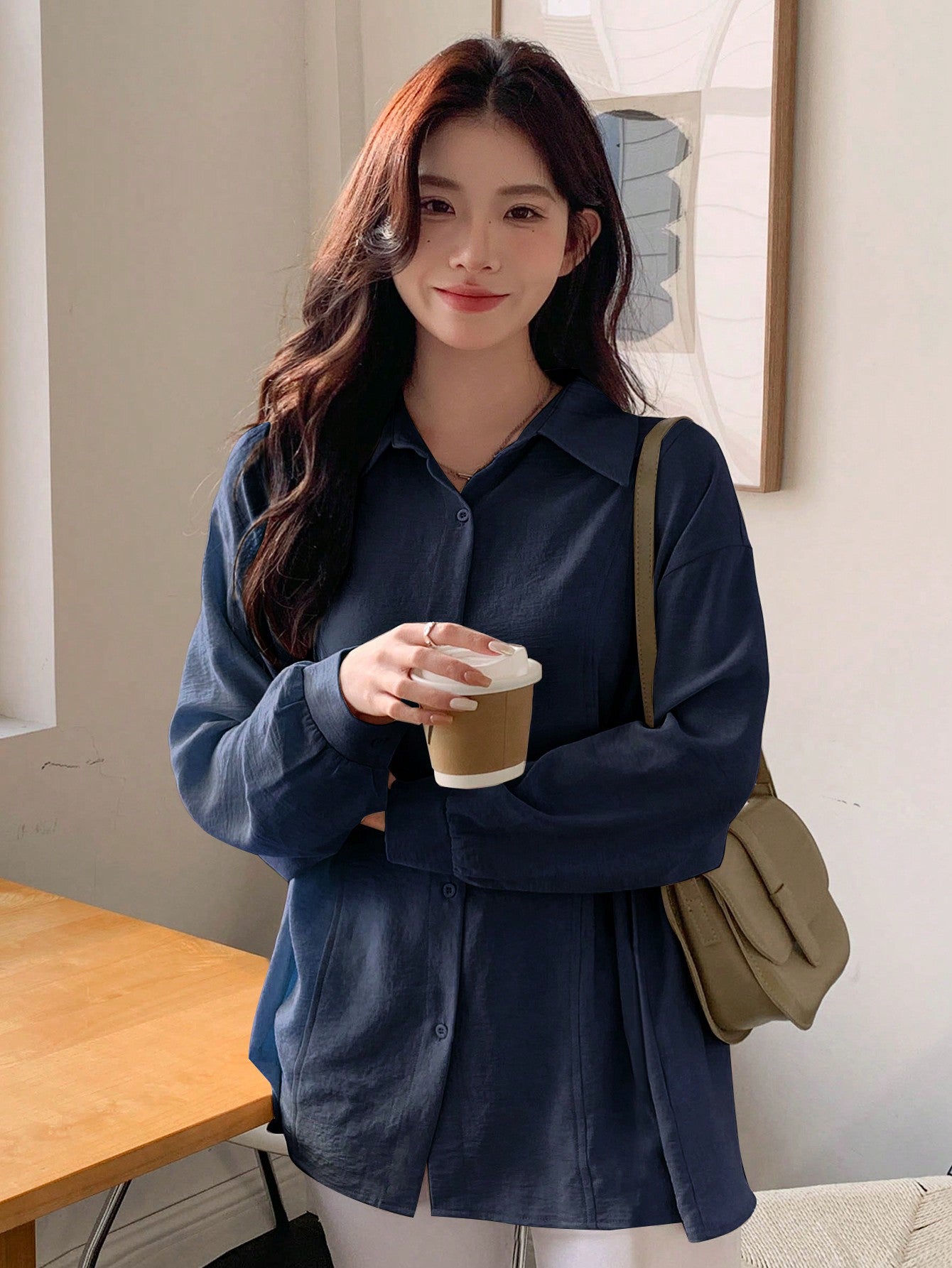 Shein DAZY Women's Summer Solid Color Lantern Sleeve Casual Loose Shirt With Waist Tie