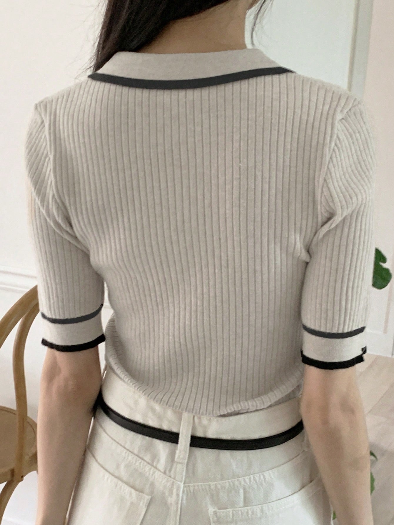 Shein DAZY Women's Casual Colorblock Stripe Polo Knit Top