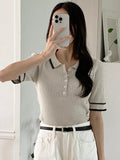 Shein DAZY Women's Casual Colorblock Stripe Polo Knit Top