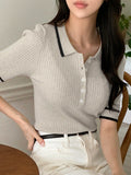 Shein DAZY Women's Casual Colorblock Stripe Polo Knit Top
