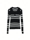 Shein DAZY Women's Striped Long Sleeve Slim Fit Pullover Sweater, Autumn/Winter