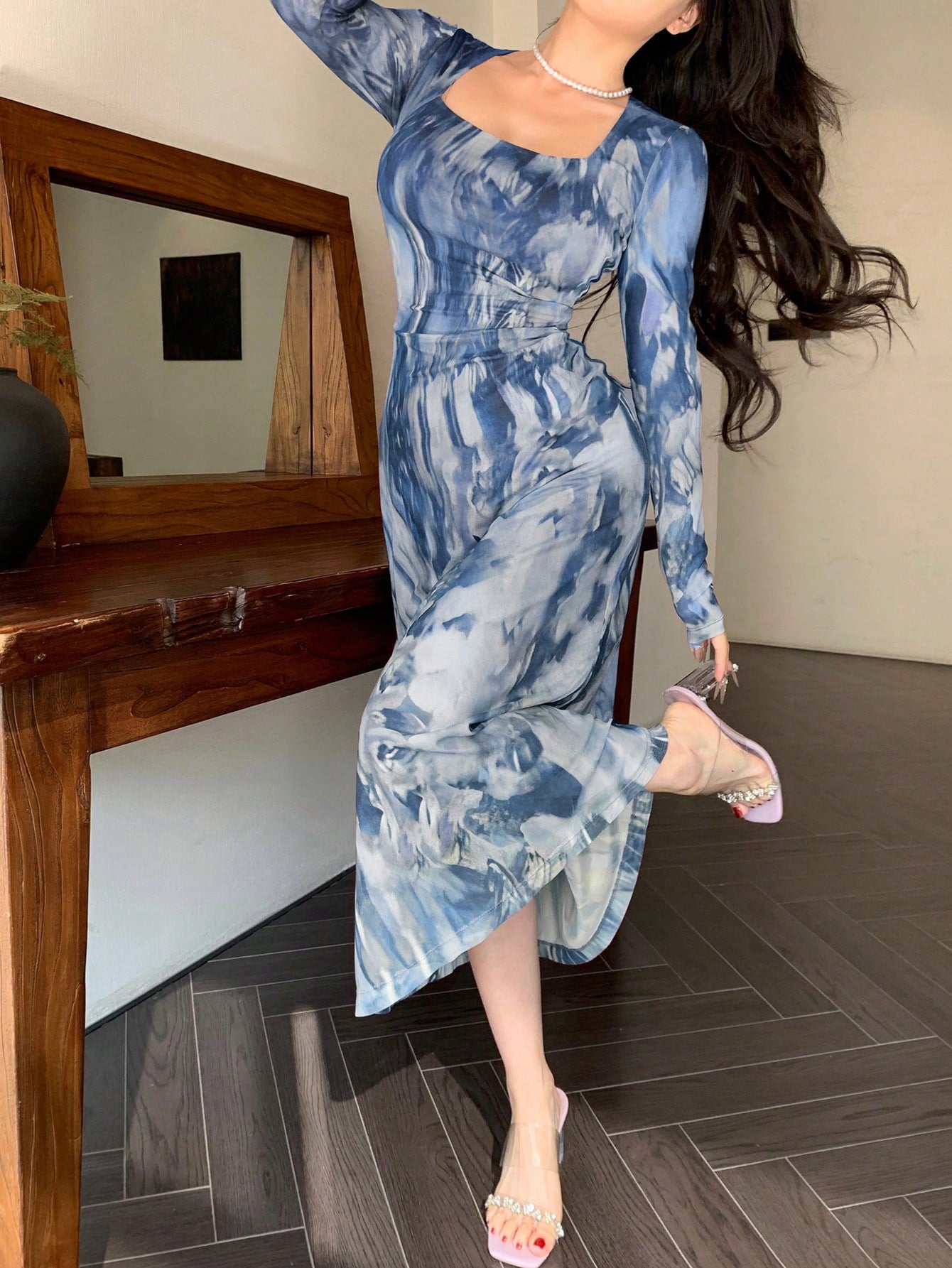 Shein DAZY Women's Tie-Dye Wrap Midi Dress