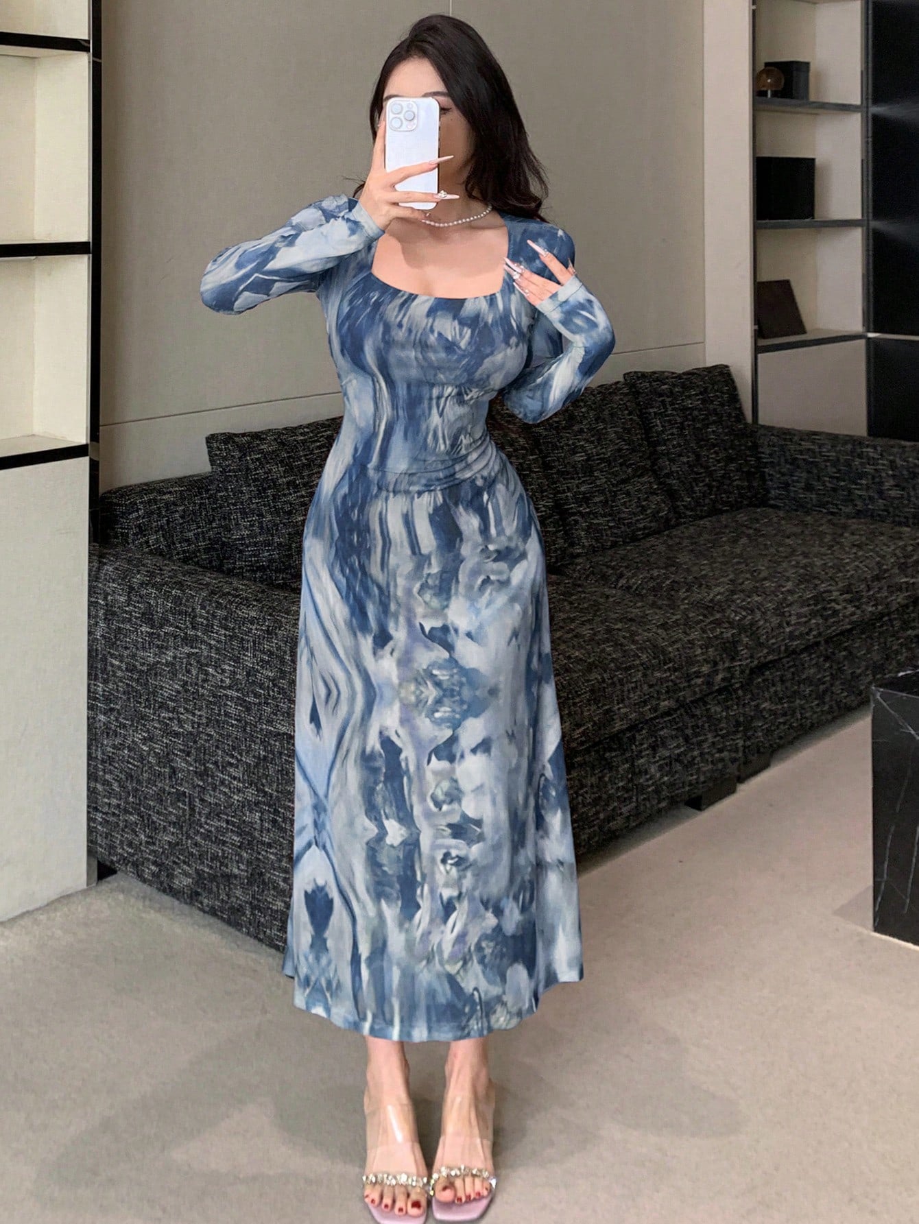 Shein DAZY Women's Tie-Dye Wrap Midi Dress