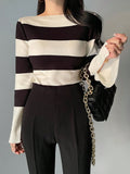 Shein DAZY Women's Wide Striped Neck Flare Sleeve Fitted Sweater