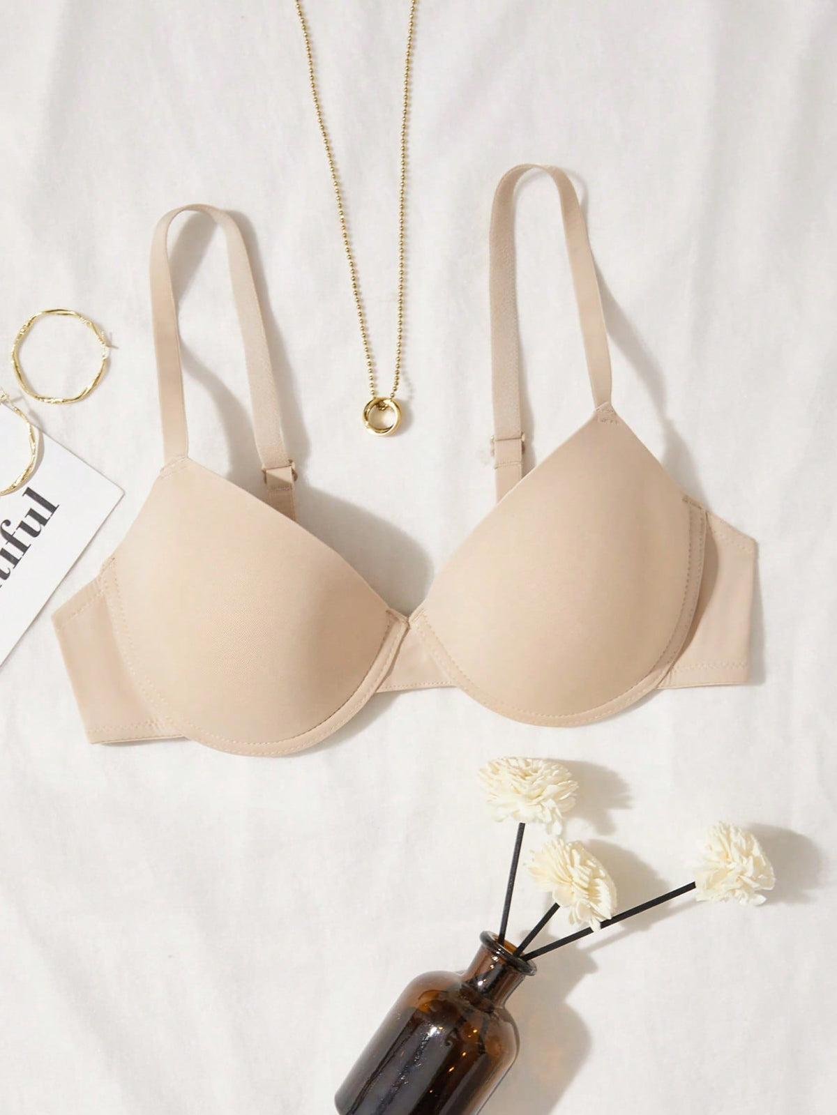 Women's Apricot Plain Backless Medium Stretch Everyday Bra For Comfort