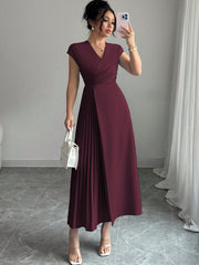 Shein Elenzga Women's Elegant Minimalist Solid Color Crossed V-Neck Dress