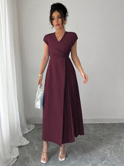 Shein Elenzga Women's Elegant Minimalist Solid Color Crossed V-Neck Dress