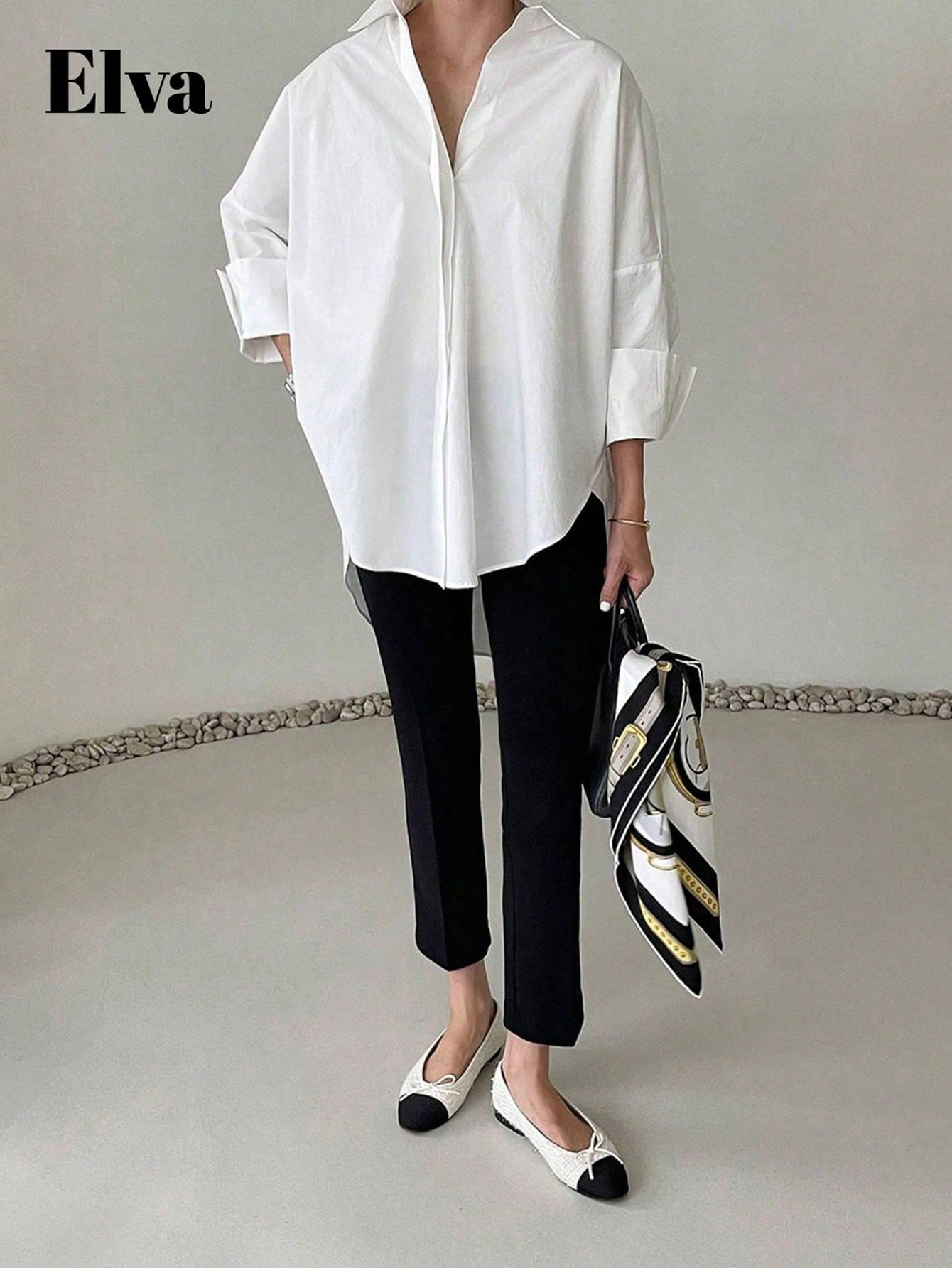 Long Sleeve Baggy Office Outfits For Women Work Tops