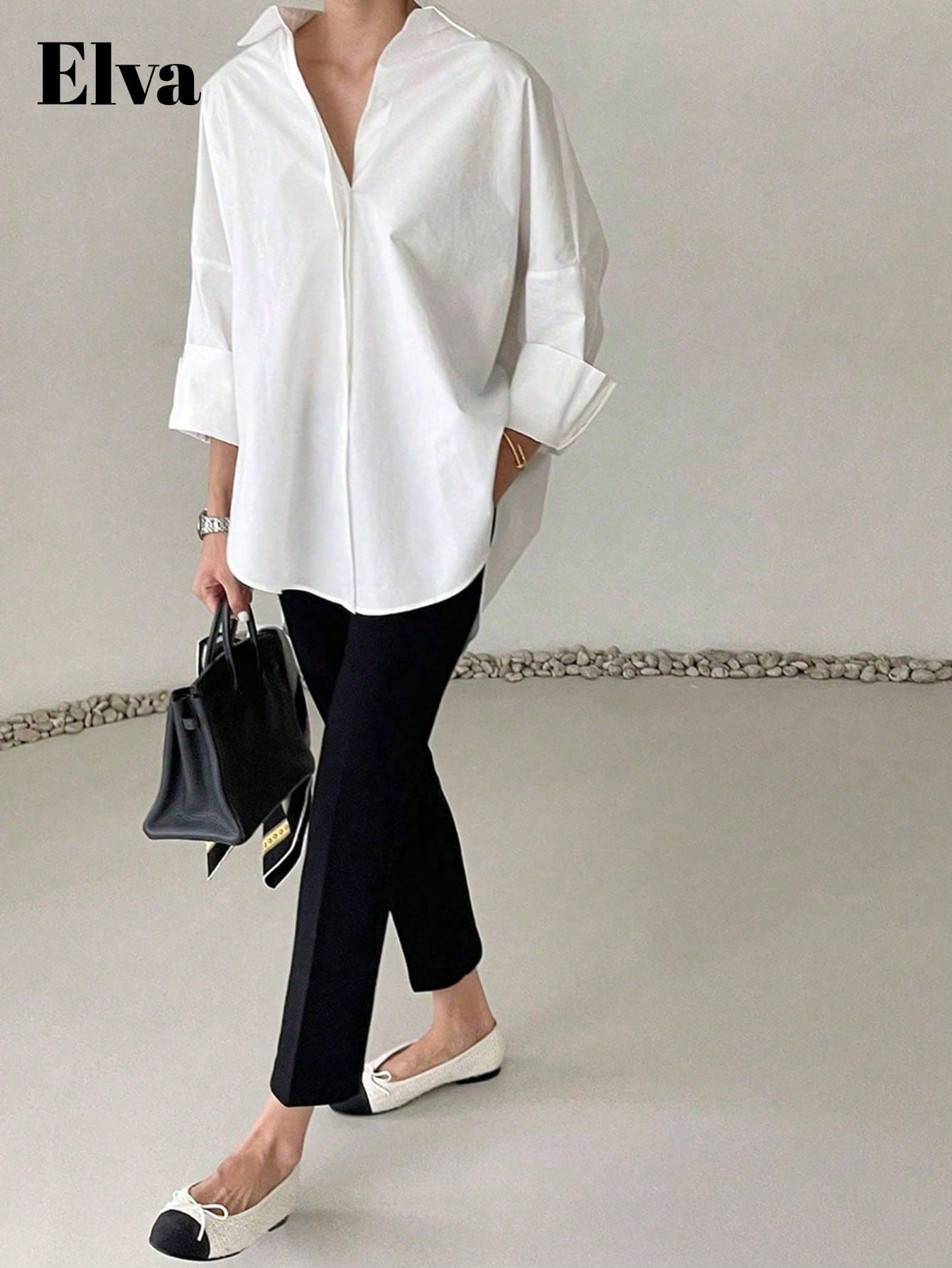 Long Sleeve Baggy Office Outfits For Women Work Tops
