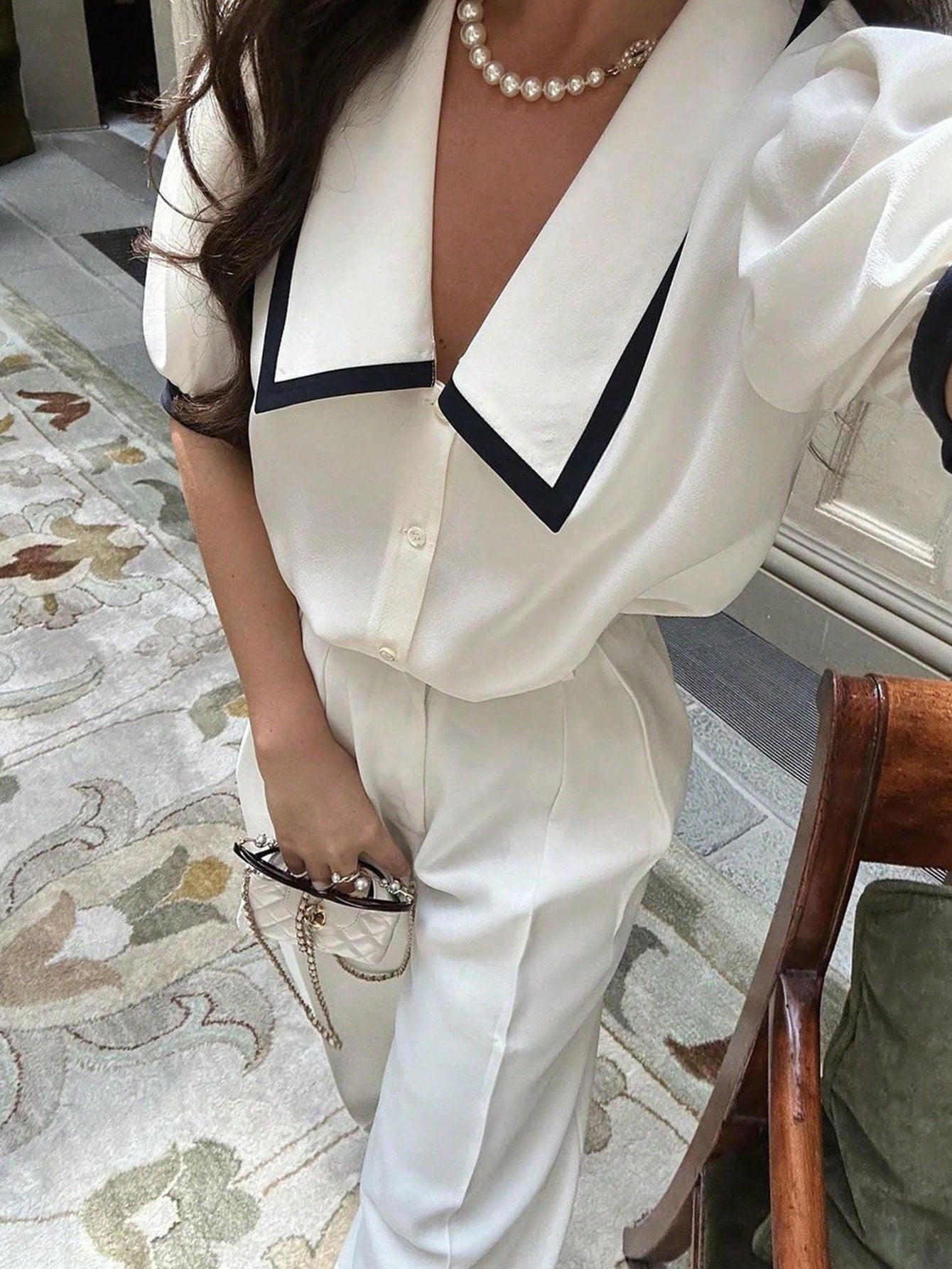 French Style Loose Buttoned Collar Blouse