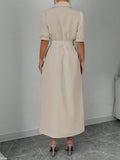 Shein Elenzga Solid Puff Sleeve Belted Shirt Dress