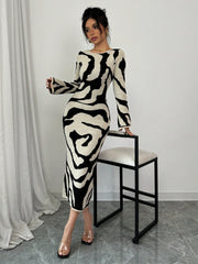 Pattern Flared Sleeve Knitted Sweater Dress