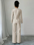 Shein Elenzga Women's Fashion Casual Solid Color V-Neck Long Sleeve Top & Pants Suit