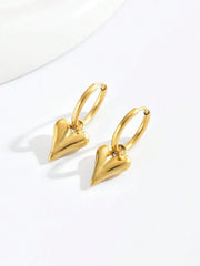Shein European And American Style Fashionable Heart Shaped Glossy Pendant Stainless Steel Hoop Earrings