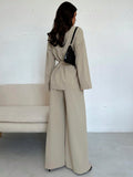 Shein Firerie Elegant & Casual Vacation/Commute Women Collar Tie Waist Loose Shacket With High Waist Soft Pants