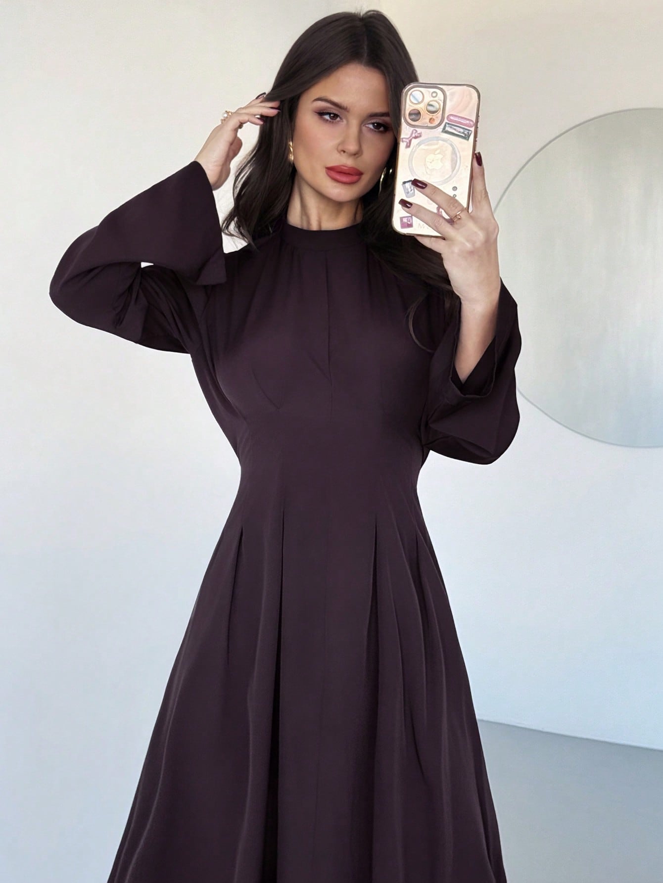 Elegant Solid Color Pullover Short Sleeve Minimalist Loose Fit Dress