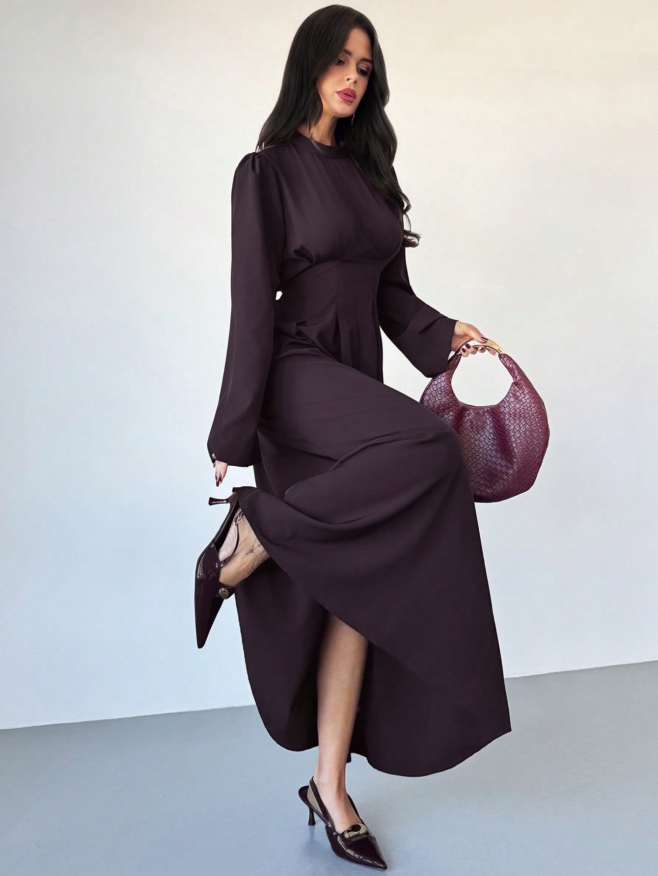 Elegant Solid Color Pullover Short Sleeve Minimalist Loose Fit Dress