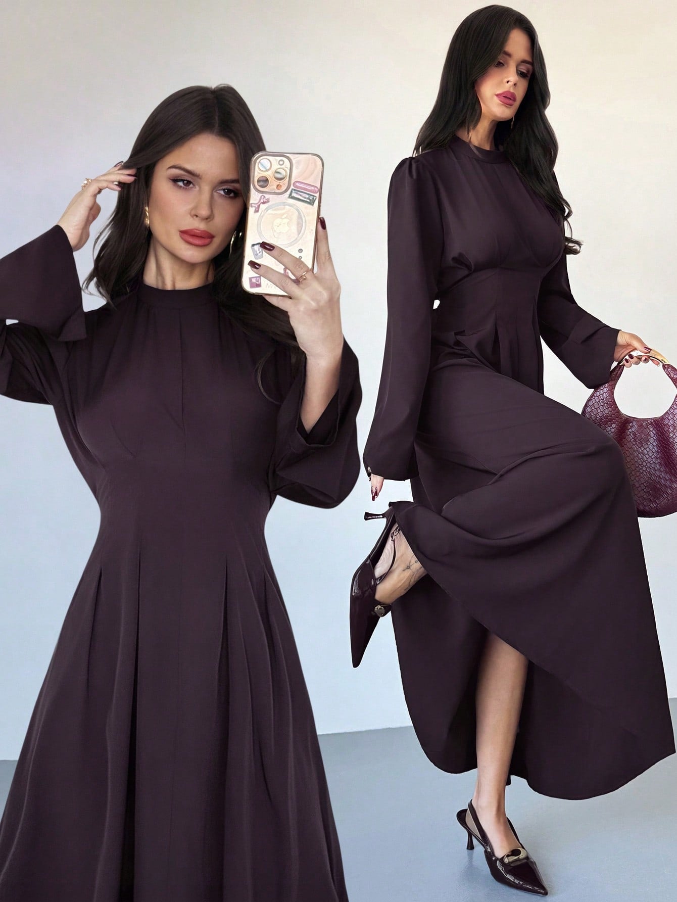 Elegant Solid Color Pullover Short Sleeve Minimalist Loose Fit Dress