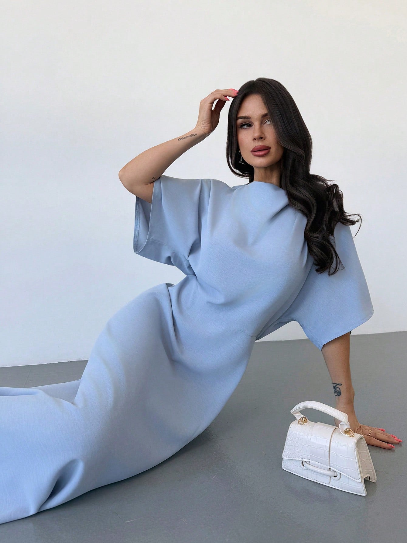 Shein Firerie Women's Summer New Arrival Elegant Simple Blue A-Line Long Dress