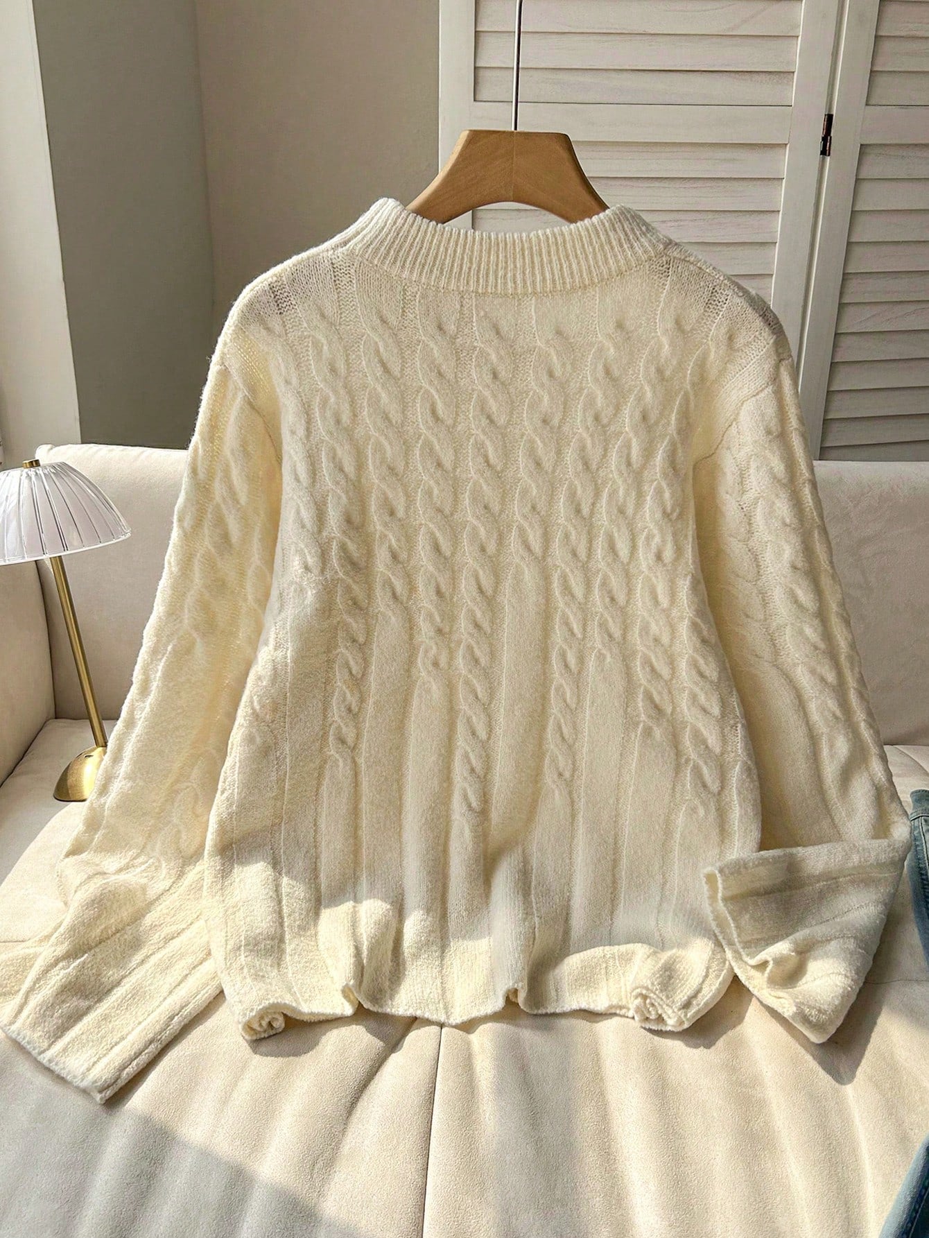 Shein FOR BEAUTY Spring/Autumn New Solid Color Round Neck Twisted Long-Sleeved Knit Sweater