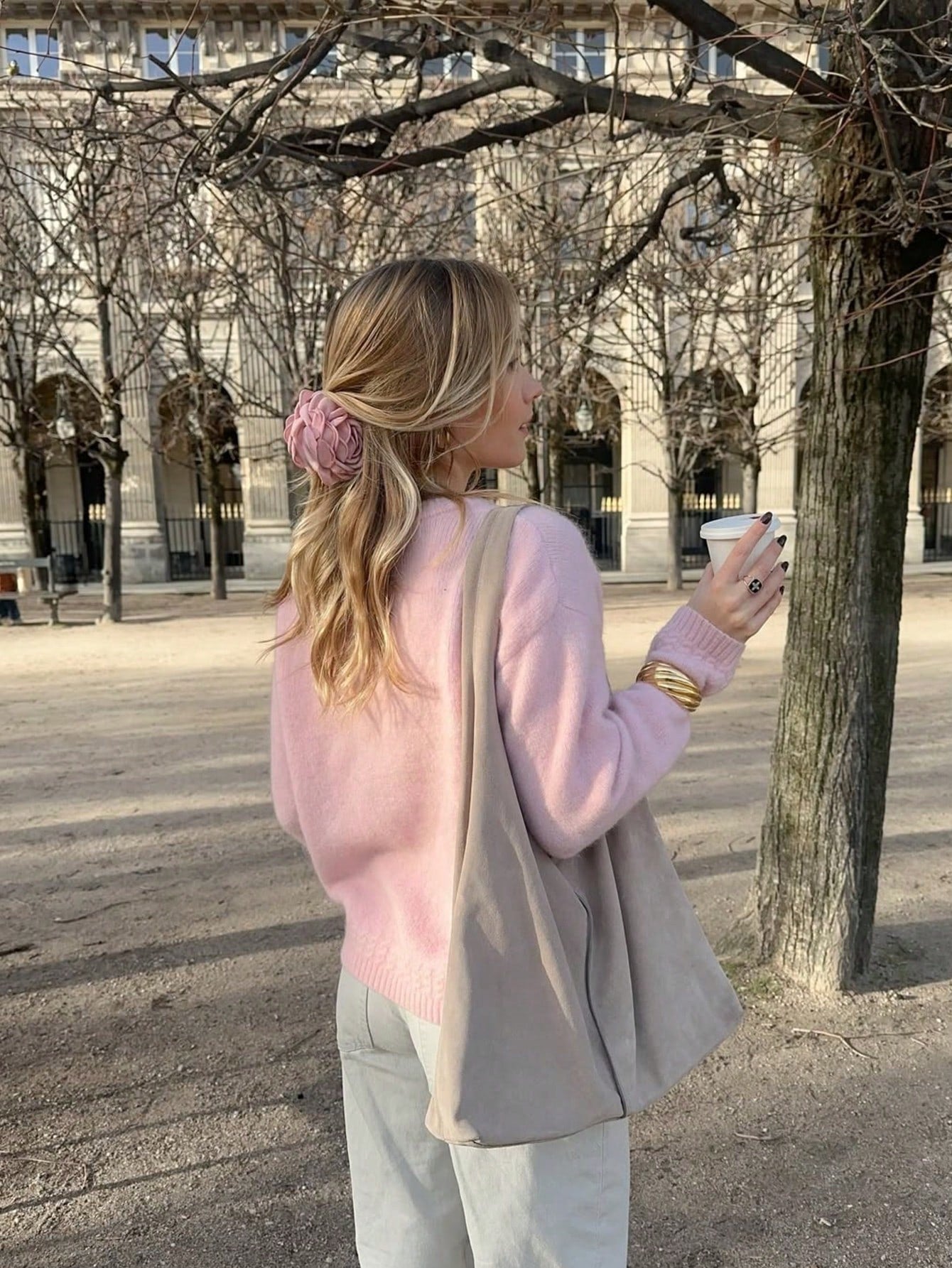 Shein FOR BEAUTY New Autumn And Winter Pink Round Neck Long Sleeved Knitted Pullover Top