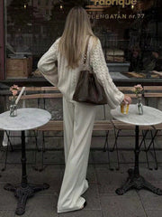 Shein FOR BEAUTY Spring/Autumn New Solid Color Round Neck Twisted Long-Sleeved Knit Sweater