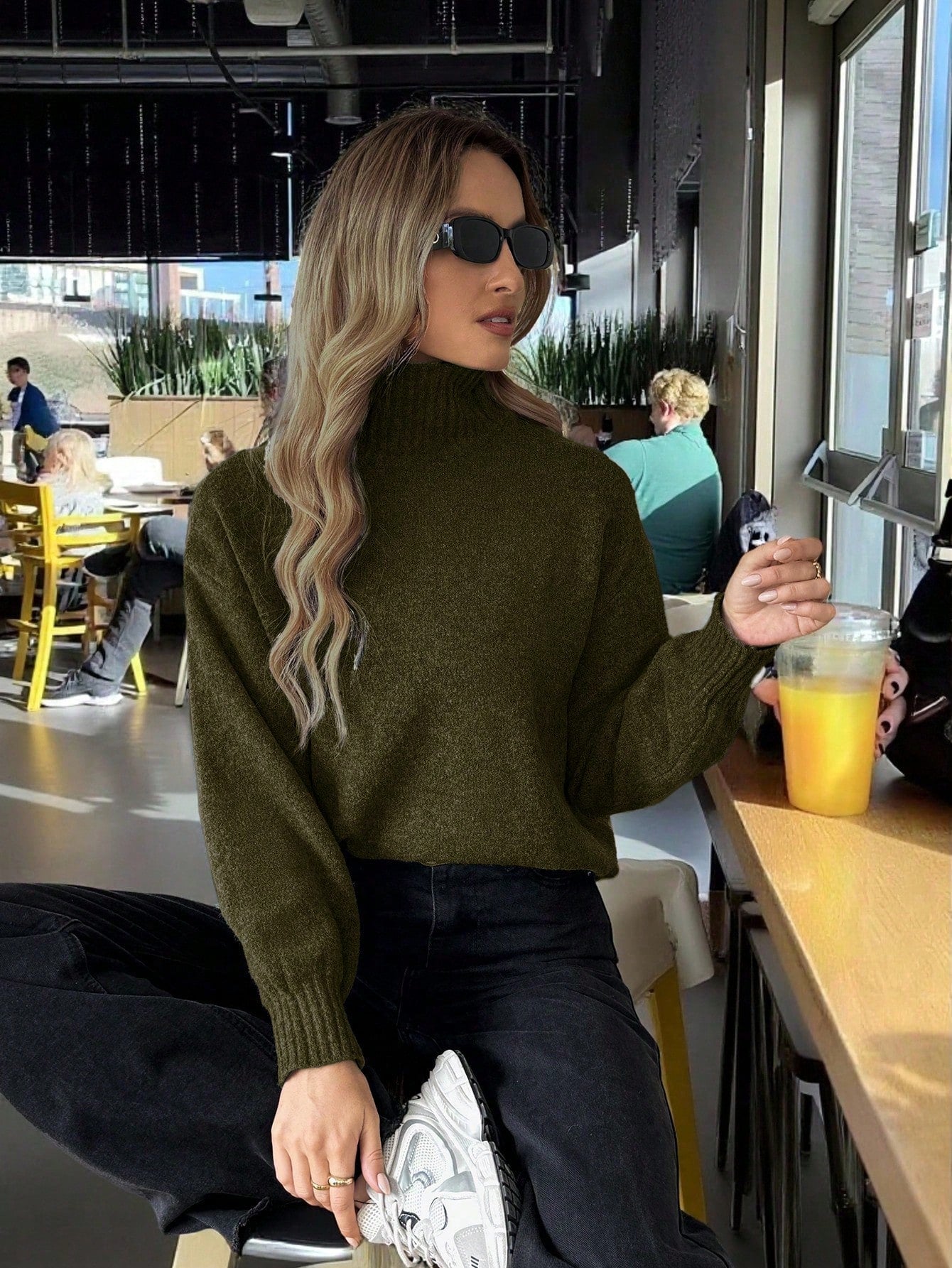 Solid Color High Neck Light Simple Commuting Style Sweater