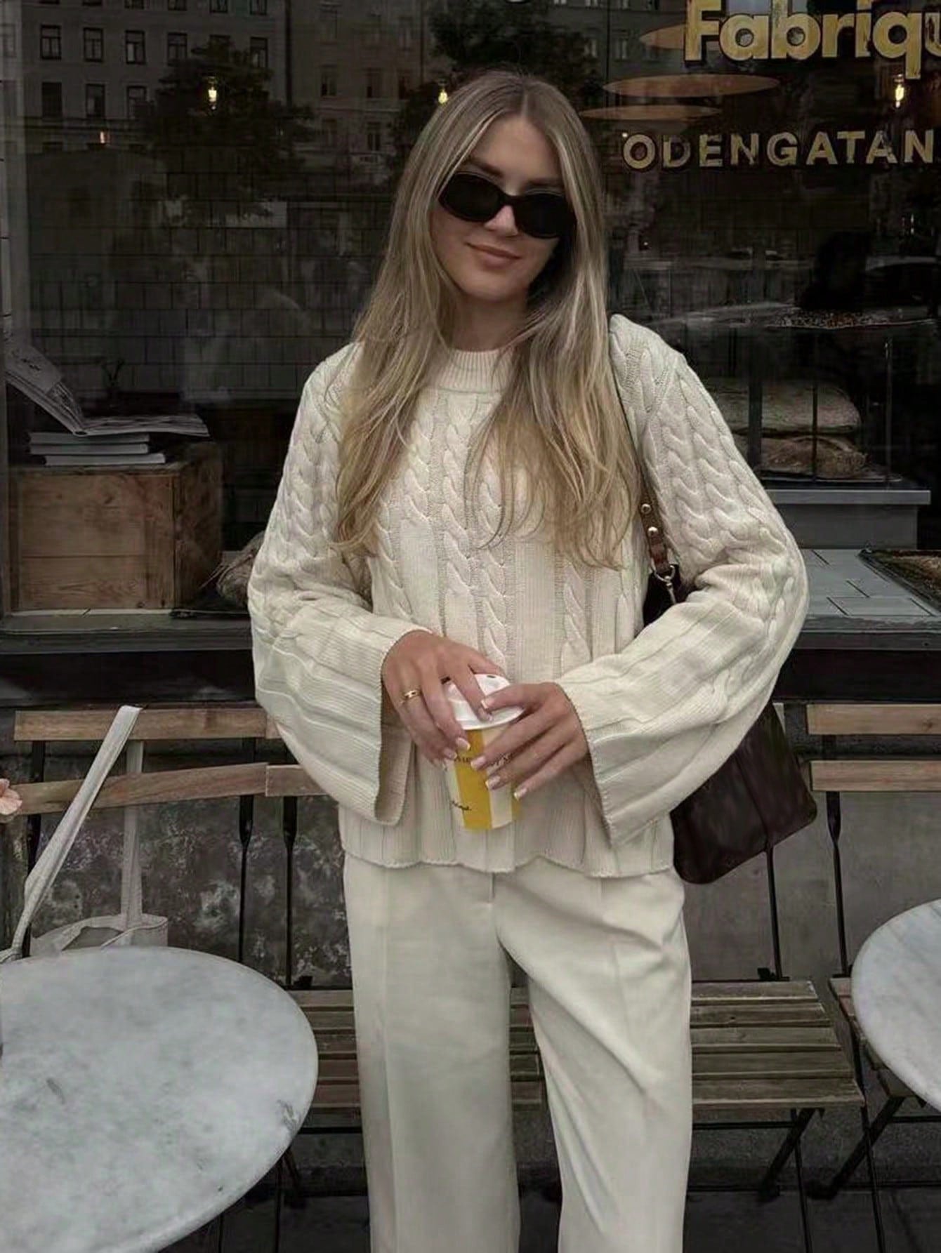 Shein FOR BEAUTY Spring/Autumn New Solid Color Round Neck Twisted Long-Sleeved Knit Sweater