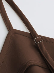 Casual Khaki Blazer Jacket Paired With Spaghetti Strap Waist Cinched Straight Dress