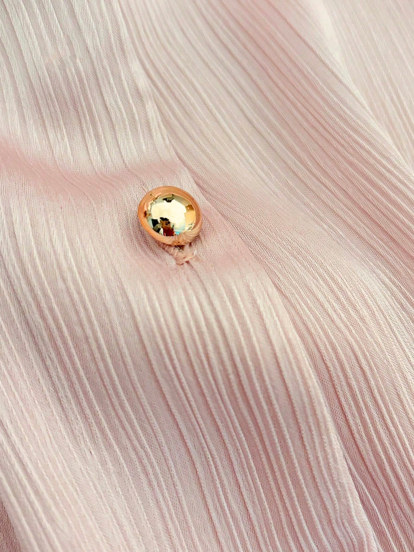 Elegant Fitted Front-Opening Collar Long Sleeves Golden Buttons Meteor-Patterned Fabric Pink Spring/Autumn Women's Shirt