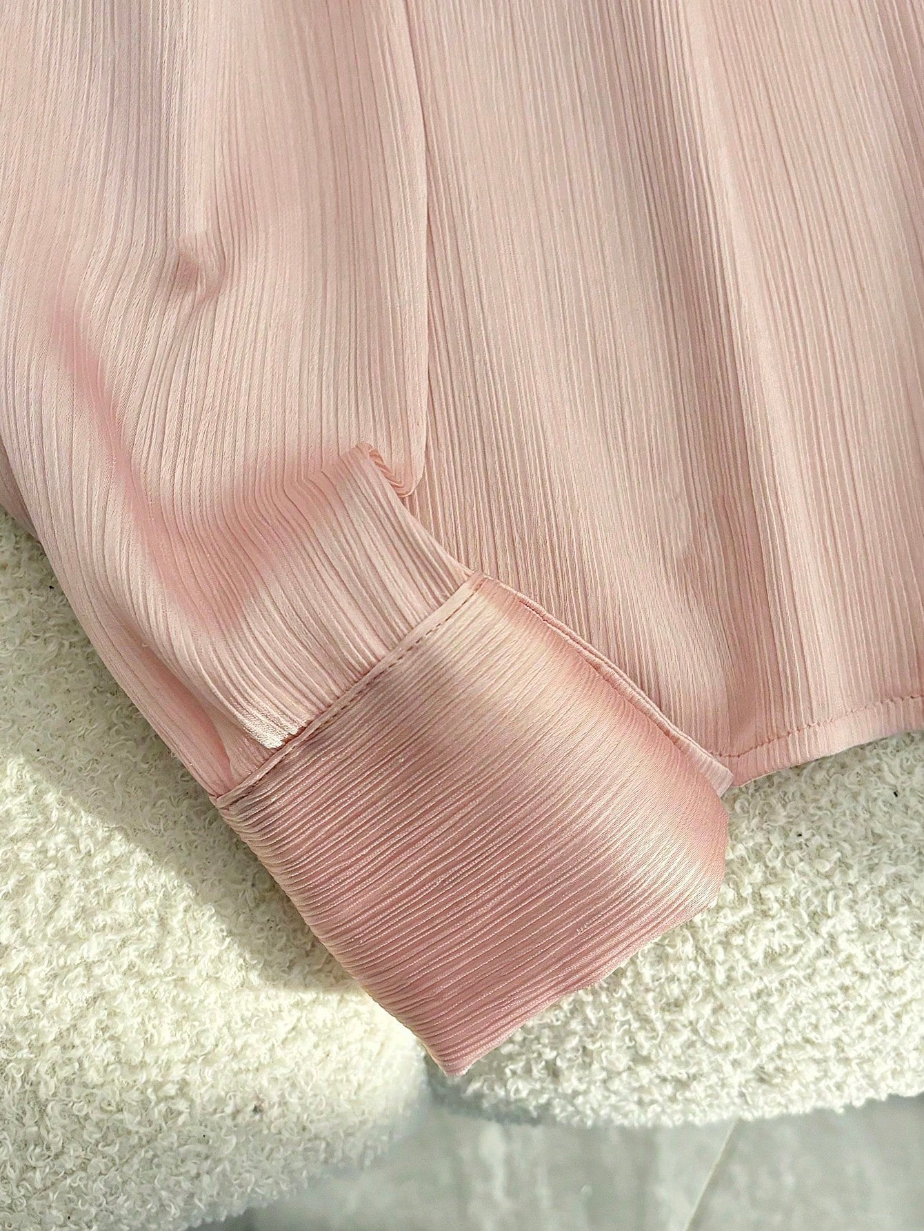 Elegant Fitted Front-Opening Collar Long Sleeves Golden Buttons Meteor-Patterned Fabric Pink Spring/Autumn Women's Shirt