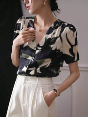 Shein French Women's Shirts, Summer Women's Casual Short-Sleeved Flowing Shirts
